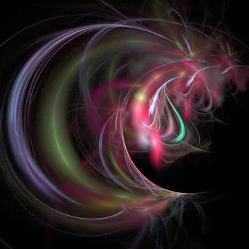 Bright abstract linear background, pink purple digital drawing on black Stock Illustration