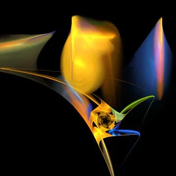 Bright abstract linear background, yellow-blue digital drawing on black Stock Illustration