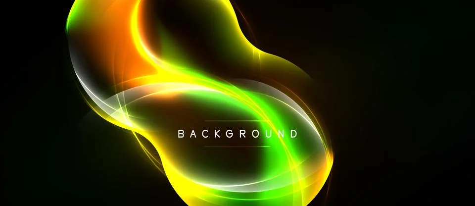 Bright abstract lines form glowing shapes. Vivid colors blend, creating dynam Stock Illustration