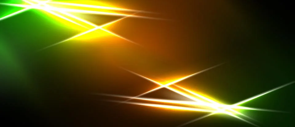 Bright abstract lines intersect, creating dynamic light effects. Green, orang Illustrazione stock