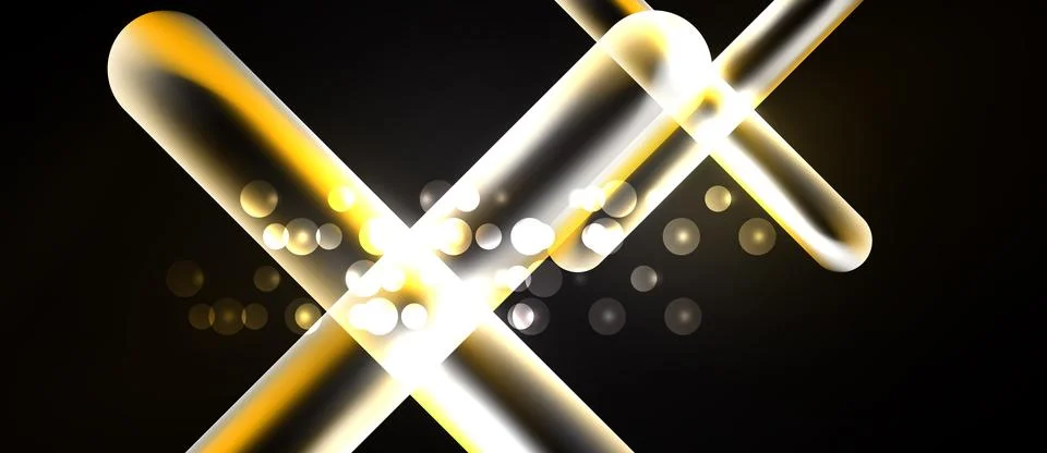Bright abstract lines intersect, creating luminous effect. Golden, white glow Stock Illustration