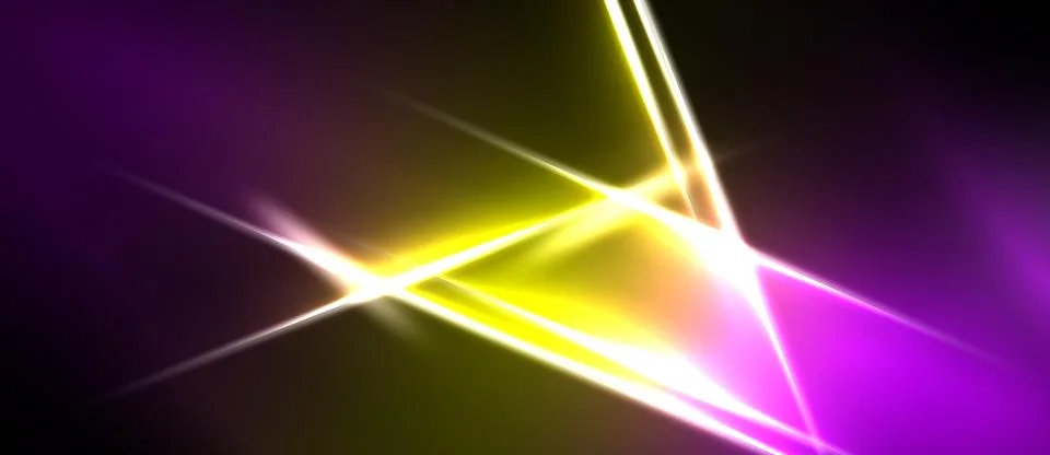 Bright abstract lines intersect. Purple, yellow hues dominate dark background Stock Illustration
