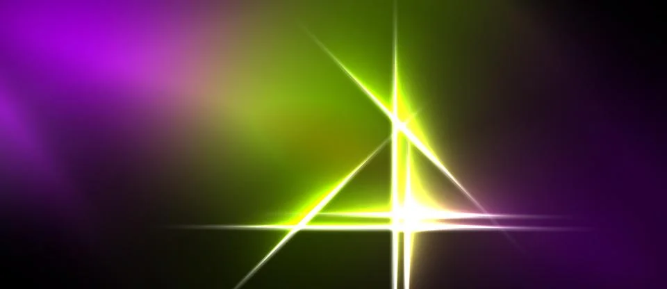 Bright abstract lines intersect. Vivid purple, green hues dominate dark Stock Illustration