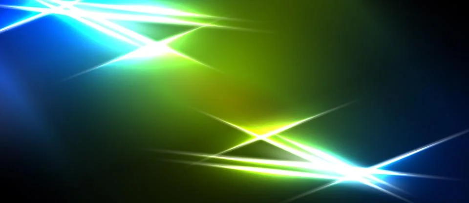 Bright abstract lines intersect. Vivid blue, green, yellow hues dominate dark Stock Illustration