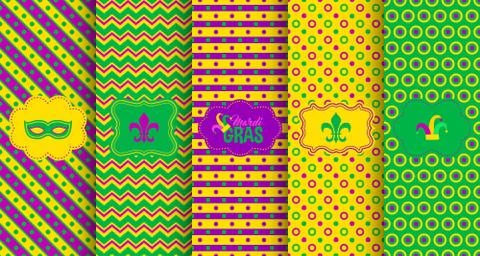 Bright abstract mardi gras pattern set Stock Illustration