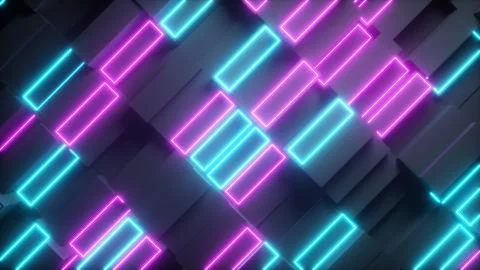 Bright abstract moving structure of rectangles with neon elements. Bright lig Stock Illustration