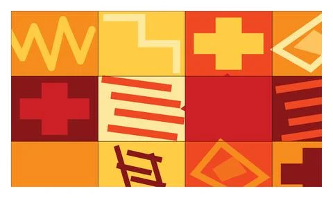 Bright abstract pattern with bold geometric shapes in warm orange and red t.. Stock Illustration
