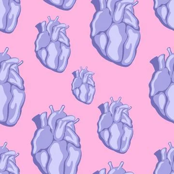 Bright abstract pattern with Human Hearts. Flat design in trending neon colors. Stock Illustration