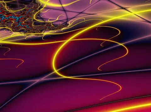 Bright abstract pattern of yellow glowing and black lines on a purple Stock Illustration