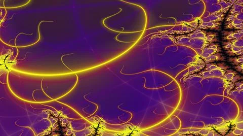 Bright abstract pattern of yellow glowing and black lines on a purple Stock Illustration