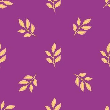 Bright abstract seamless pattern with minimalistic leaf branches shapes. Purp Stock Illustration