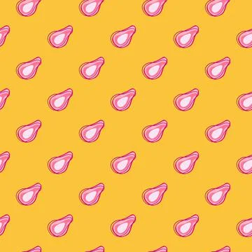 Bright abstract seamless pattern with pink simple little avocado shapes ornam Stock Illustration