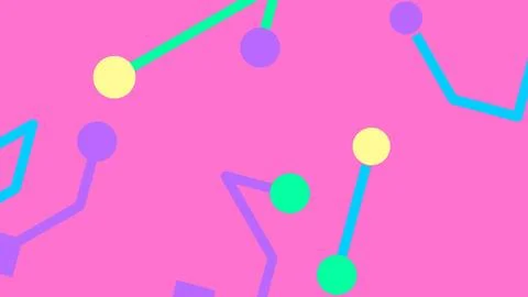Bright abstract shapes with interconnected lines and circles on a vivid pink  イラスト素材