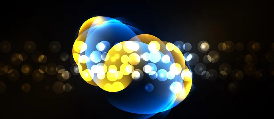 Bright abstract shapes overlap, creating luminous effect. Golden, blue lights Stock Illustration