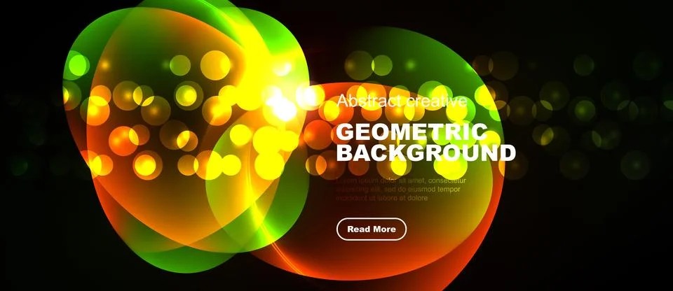 Bright abstract shapes overlap, creating vibrant color gradients. Text promot Stock Illustration