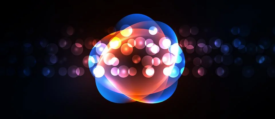 Bright abstract shapes overlap, creating glowing effect. Dark background Stock Illustration
