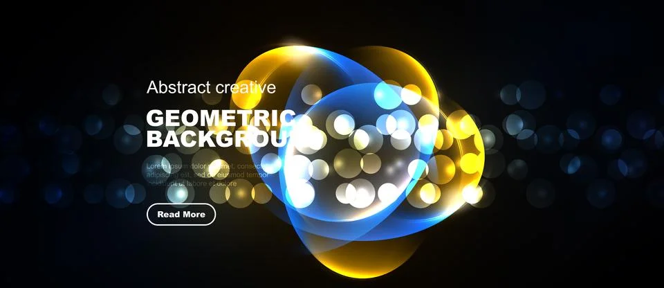 Bright abstract shapes overlap, creating dynamic visual effect. Dark backgrou Stock Illustration