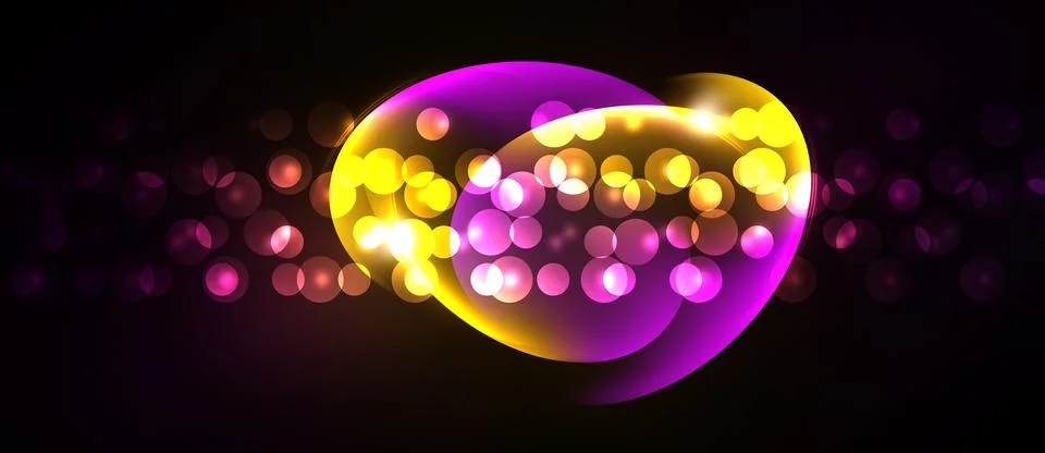 Bright abstract shapes overlap, creating luminous effect. Numerous small ligh Stock Illustration