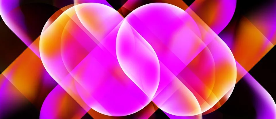 Bright abstract shapes overlap, creating vibrant color gradients. Pink, orang Stock Illustration
