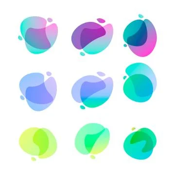 Bright abstract shapes. Set of nine gradient colored forms. Flowing liquid st Stock Illustration
