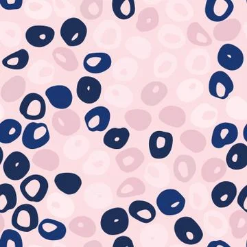 Bright abstract spots seamless doodle pattern. Pink and navy blue color anima Illustrazione stock