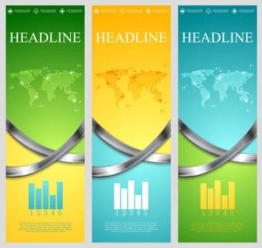 Bright abstract tech vertical banners with metal waves イラスト素材