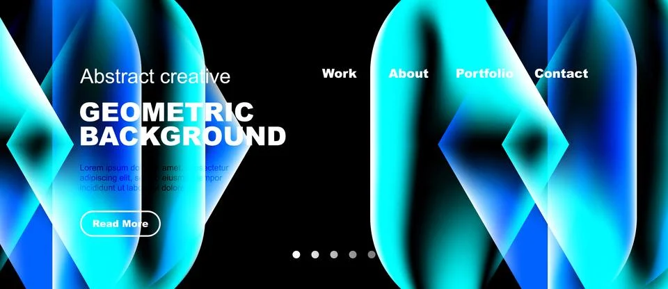 Bright abstract website header. Geometric shapes, blue gradients, text elemen Illustrazione stock