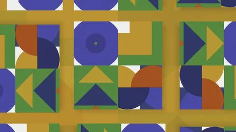 Bright abstraction on the background. Motion. Small geometric shapes on a yellow 库存插图