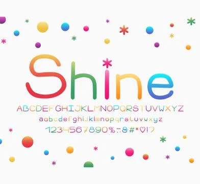 Bright Alphabet with gradient colors. Vector Letters, numbers and punctuation Stock Illustration