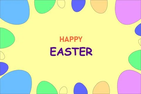 Bright and cheerful Easter card design featuring colorful eggs on a yellow Illustrazione stock