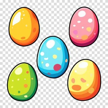 Bright and cheerful Easter egg set featuring various colors and patterns. P.. イラスト素材