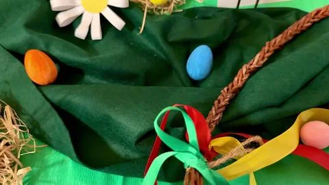 Bright and Colorful Easter Decorations Featuring Beautiful Eggs and Fresh F.. Stock Photos