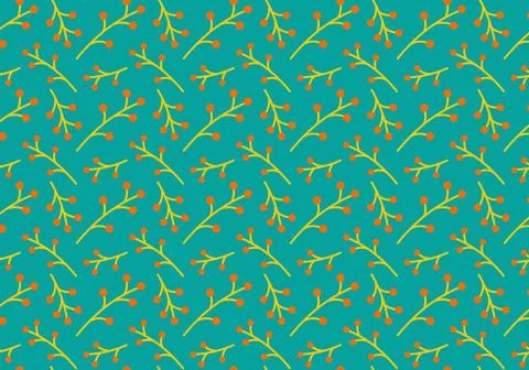 Bright and colorful seamless pattern with twigs on a green background. Stock Illustration