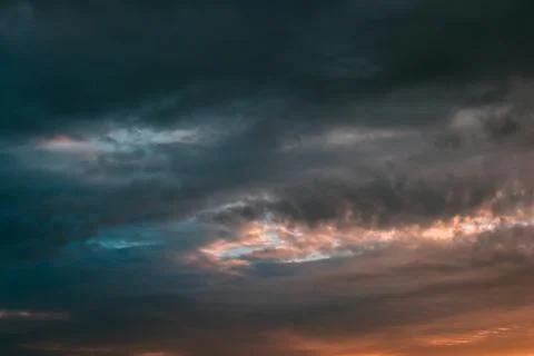 Bright And Dark Natural Dramatic Sky Before Thunder. Cloudscape Stock Photos
