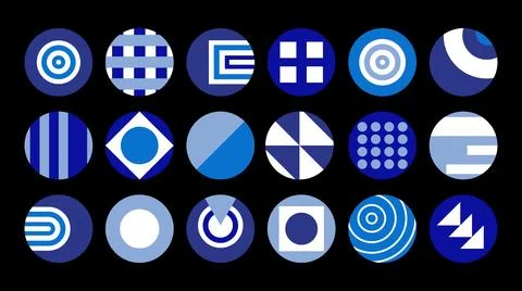 Bright and dynamic icons with geometric shapes for creating design. Illustrazione stock