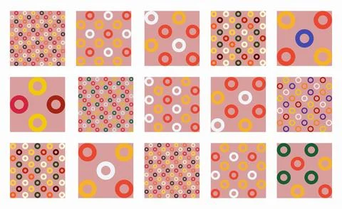 Bright and festive seamless patterns with colorful circles and rings, perfe.. Illustrazione stock