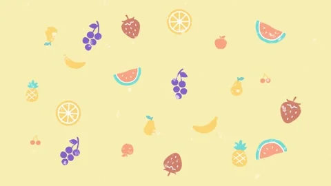 Bright and fresh fruit icon loop animation on pastel yellow background Stock Footage 316107715