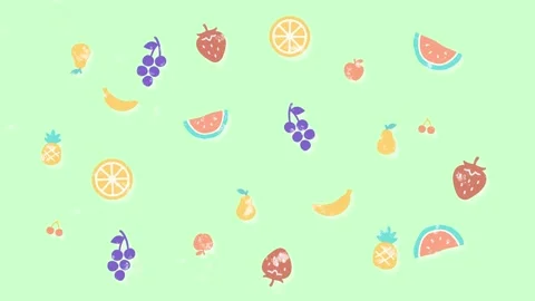 Bright and fresh fruit icon loop animation on pastel green background Stock Footage 316529096