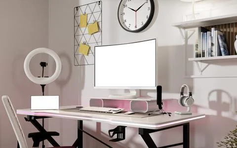 Bright and functional streaming room for content creators. 3D render Illustrazione stock