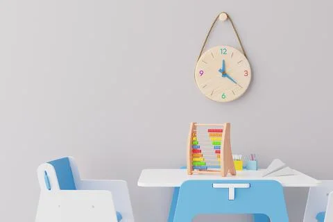 Bright and minimalistic children's study area with copy space on wall. Features Stock Illustration