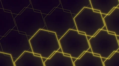 Bright and modern hexagonal yellow line pattern on black background Video stock 263811640
