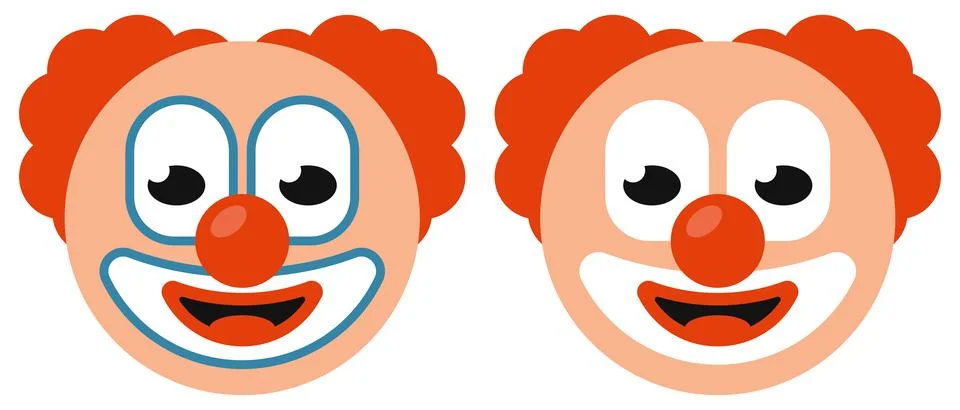 Bright and playful flat vector illustration featuring two smiling clown fac.. Illustrazione stock