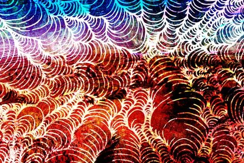 Bright and rhythmic abstract composition filled with scallop-like wave lines Stock Photos