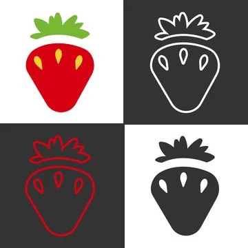 Bright and simple line icons of strawberries in various colors and backgrounds Stock Illustration