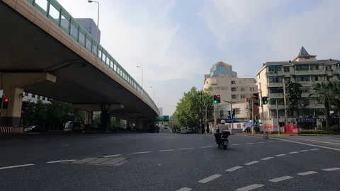Bright and sunny elevated road in Shanghai is under lockdown Stock Footage 194106743