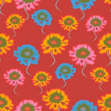 Bright and vibrant vector repeat floral pattern Stock Illustration