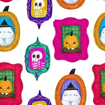Bright and whimsical seamless pattern with colorful picture frames showcasi.. Stock Illustration