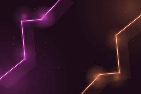 Bright angular neon lines in pink and orange cross a deep atmospheric field.. Illustrazione stock