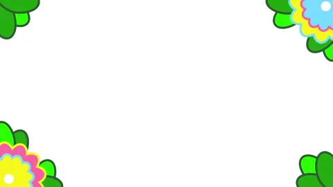 Bright, animated floral patterns bloom in each corner of a white background Stock Footage 308673493