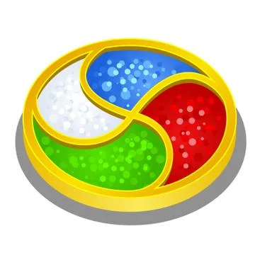 Bright artifact round shape symbolizing the four elements, water, earth, air and Stock Illustration